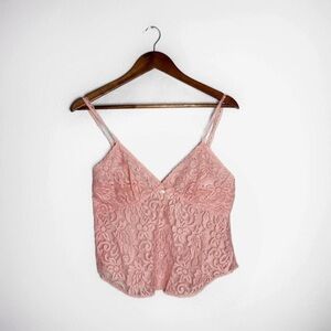 Vintage 80s Victoria’s Secret Pink Sequin Cami Lace Babydoll Tank Top Fairy M